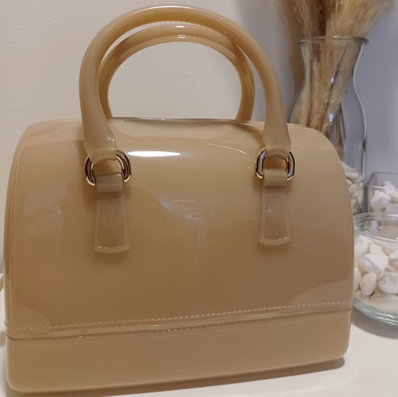 Furla Beige Glossy Rubber Mini Candy Satchel - Picture 12 of 16